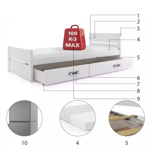 Bērnu vienvietīgā gulta Bartek 90x200 balts